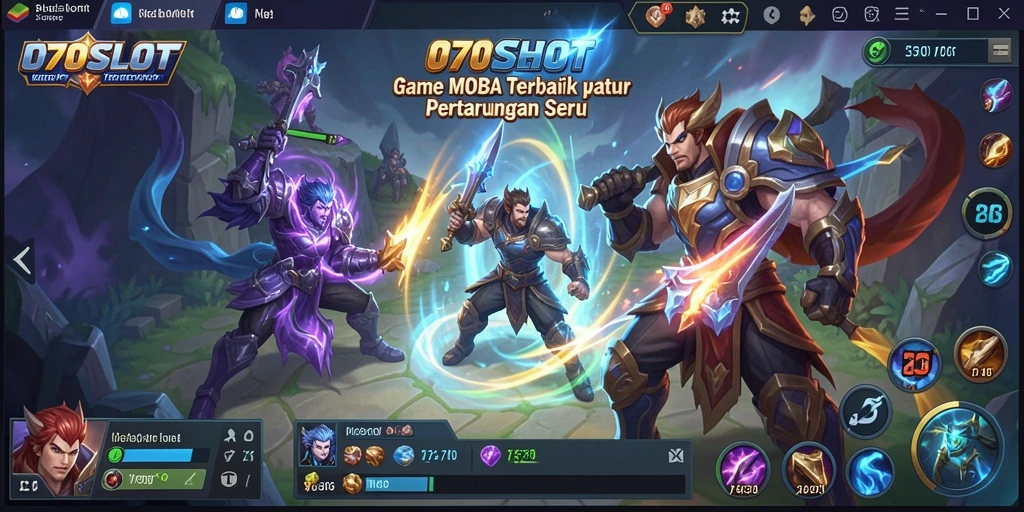 Tangkapan layar menunjukkan pertempuran epik dalam gameplay MOBA.
