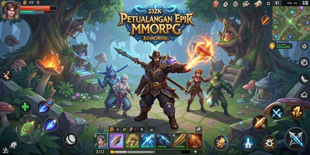 Tangkapan layar gameplay 33ZK menampilkan pertempuran epik di dunia MMORPG.