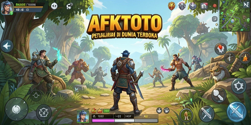 Screenshot gameplay AFKTOTO menampilkan petualangan di dunia terbuka.