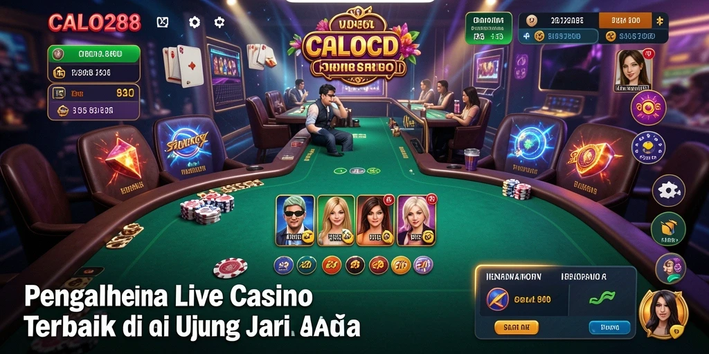 Screenshot gameplay Live Casino CALO288 dengan dealer langsung dan pemain lainnya.