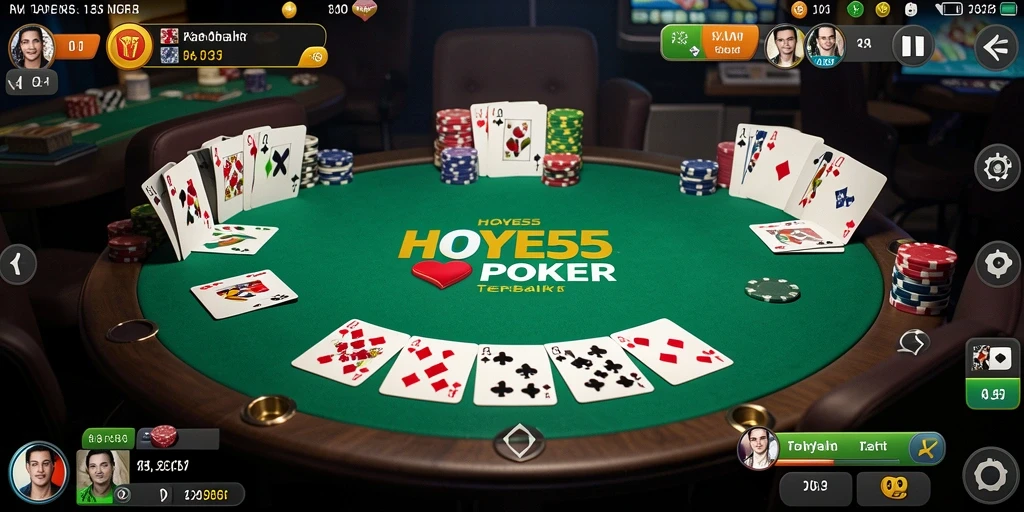 Tampilan gameplay Poker yang mendebarkan dan interaktif di HOYE55.