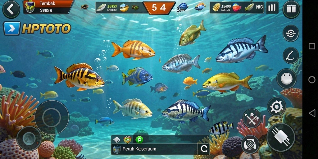 Screenshot gameplay HPTOTO menampilkan aksi seru Tembak Ikan.