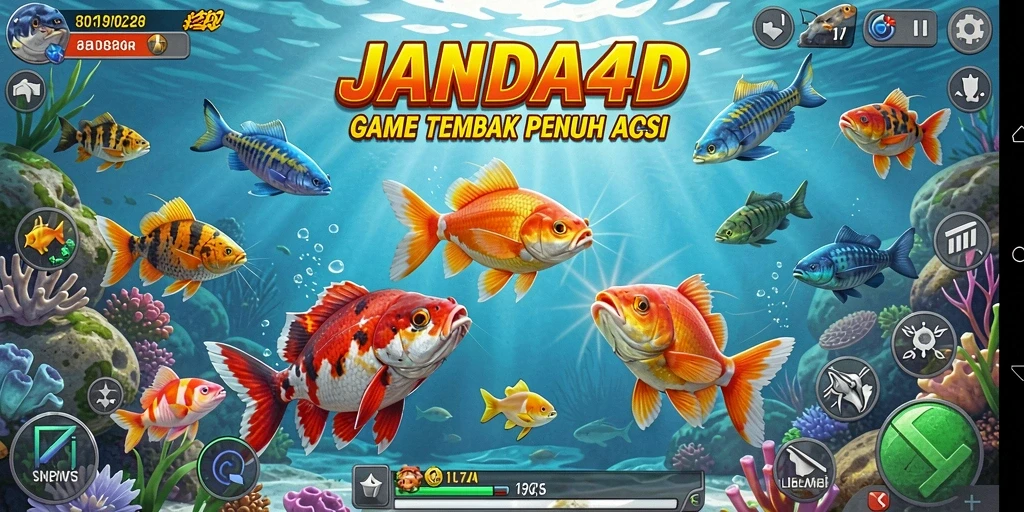 Tangkapan layar gameplay JANDA4D yang menunjukkan aksi tembak ikan.