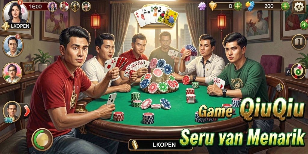 Tampilan gameplay seru di LKOPEN dengan kartu QiuQiu yang menarik.