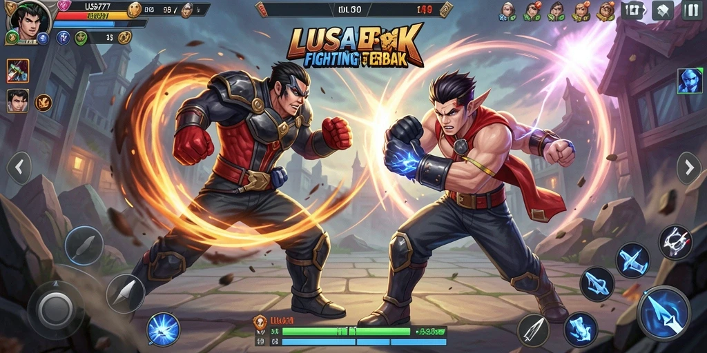 Gameplay seru LUSA777 menampilkan pertarungan karakter yang dinamis.