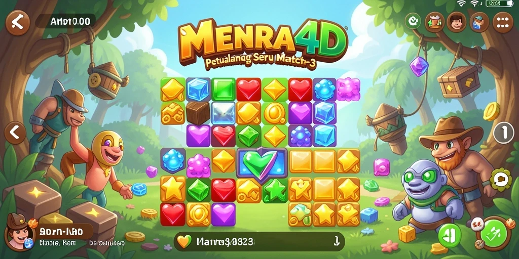 Tampilan gameplay seru dalam MENARA4D Match-3 yang penuh warna.
