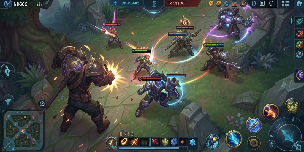 Gameplay mendebarkan dalam NK666 dengan aksi MOBA intens.