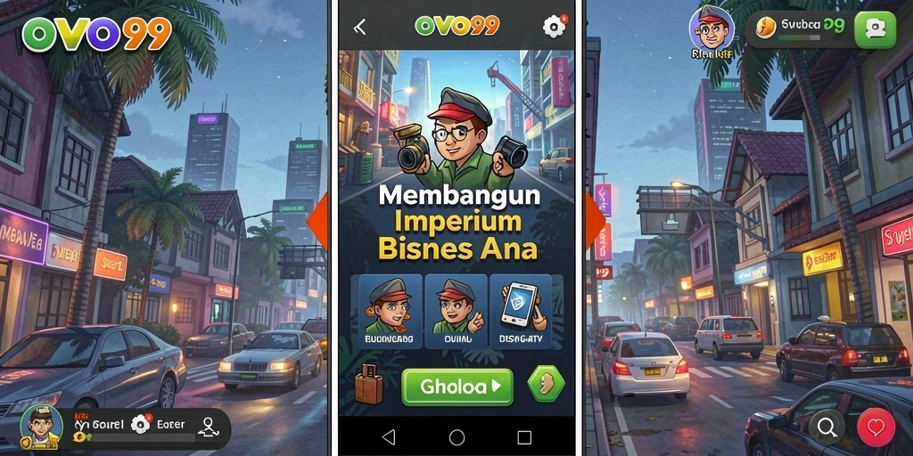 Screenshot gameplay OVO99 menunjukkan keseruan mengelola bisnis Tycoon.