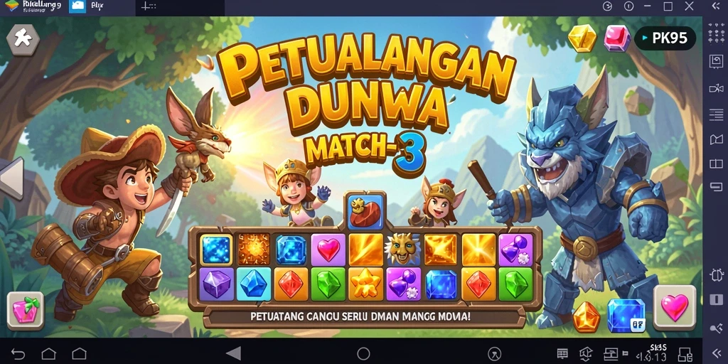 Tampilan gameplay seru di PK95 dengan fitur match-3.