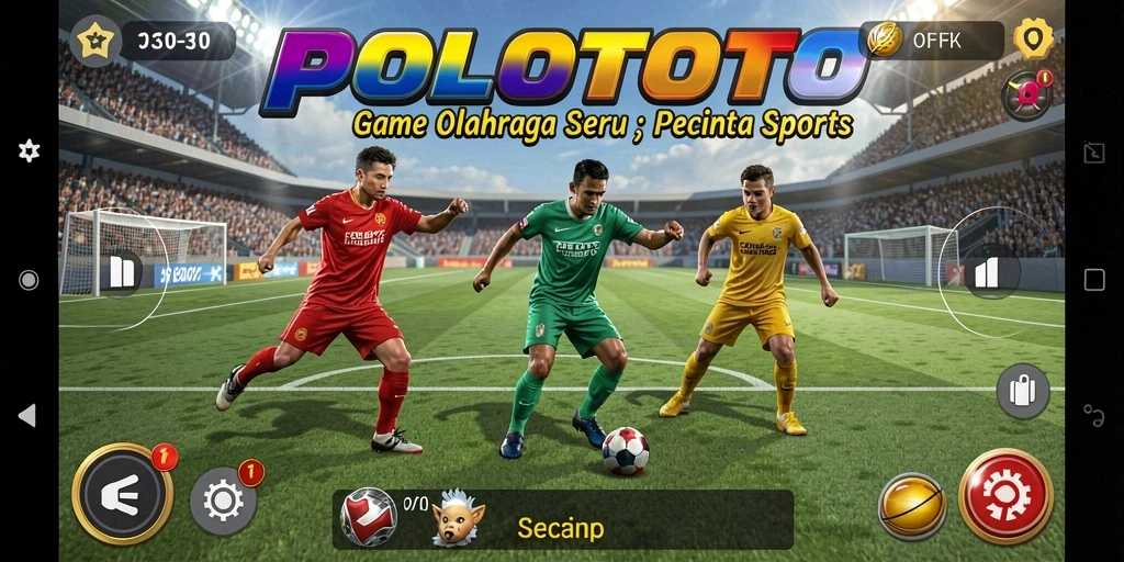 Screenshot utama POLOTOTO menampilkan aksi seru dalam permainan olahraga.