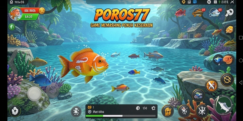 Tampilan menarik gameplay memancing di POROS77 yang penuh aksi.