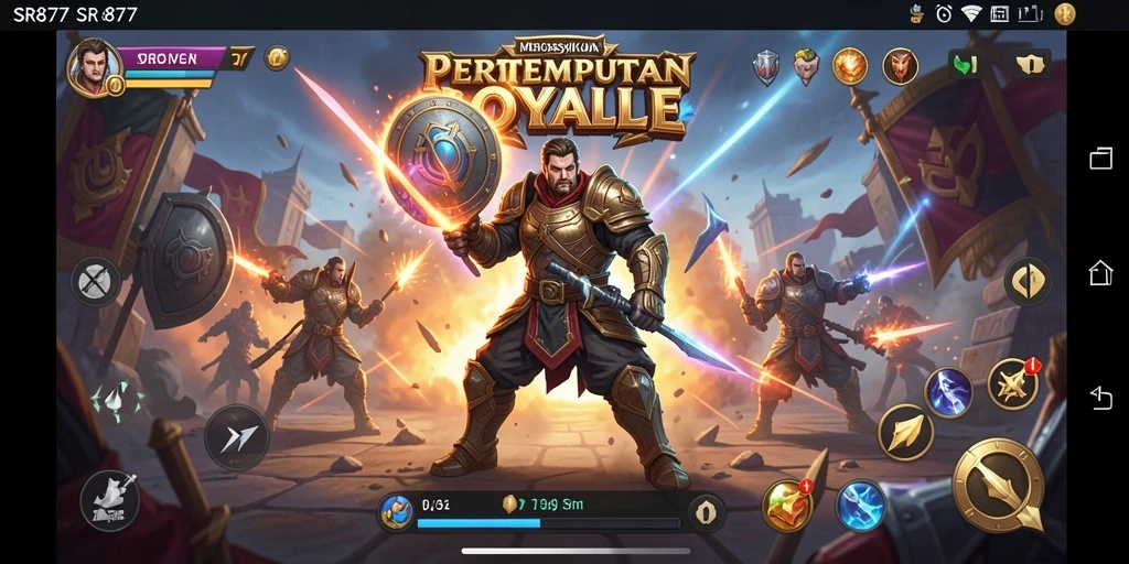Screenshot gameplay SR877 menampilkan pertempuran seru di medan perang.