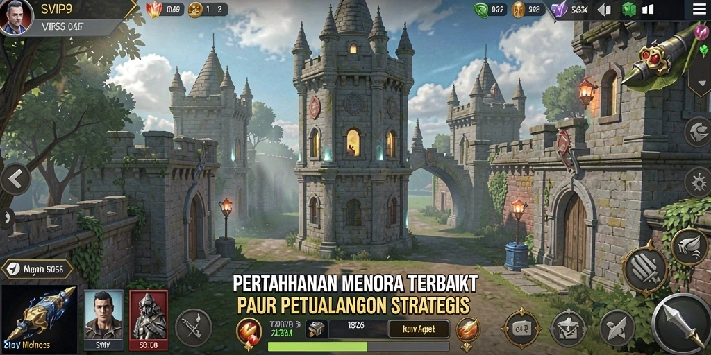 Tampilan gameplay menara yang epik di SVIP9 saat menghalau serangan musuh.